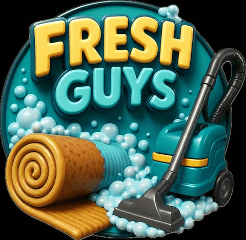 Fresh Guys logo with carpet roll and cleaning machine